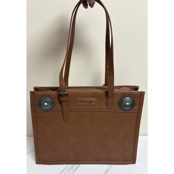 Wrangler Handbags - Wrangler Montana West Brown Concho Western Tote Shoulder Bag Large